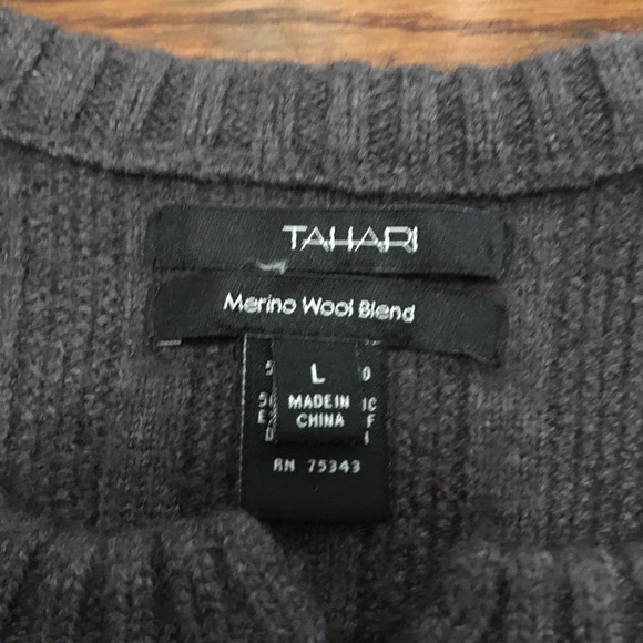 Tahari Gray Cardigan with Leather Snap Toggles - Picture 4 of 6